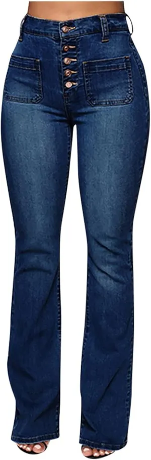 Jeans for Women Trendy Sexy Skinny Jeans High-Rise Stretch Button Comfy Lightweight Flare Denim Pants with Pocket