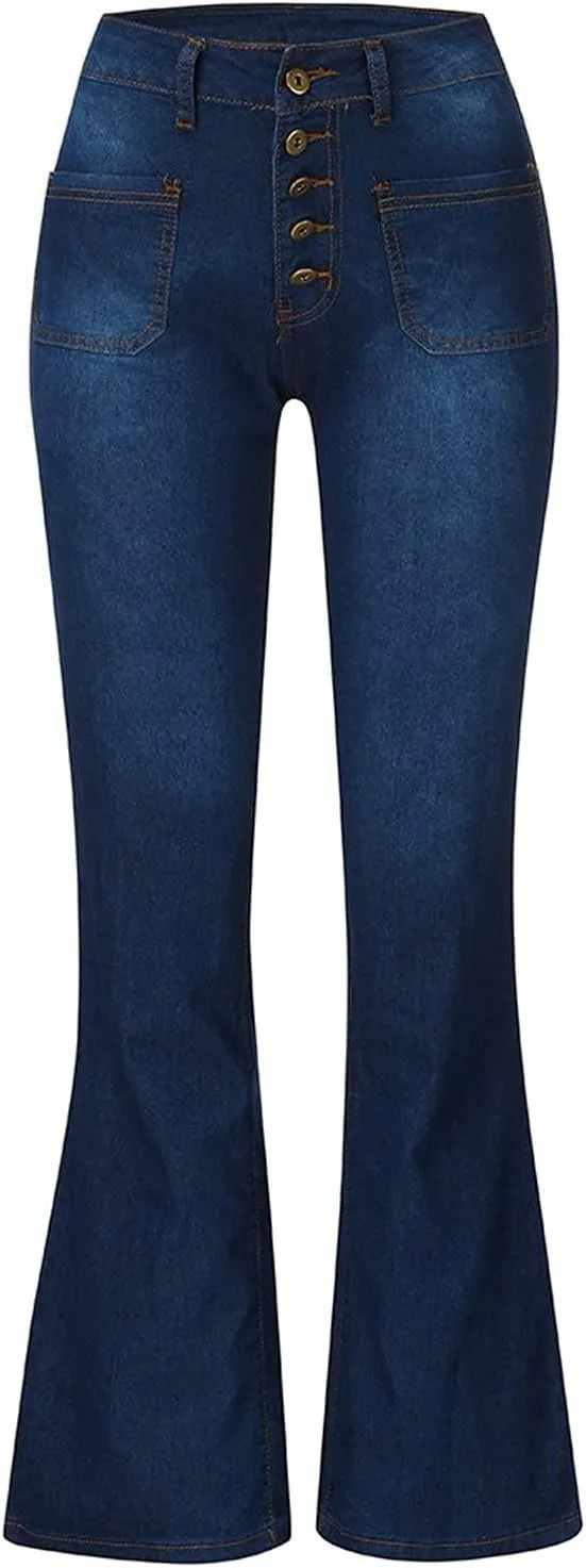 Jeans for Women Trendy Sexy Skinny Jeans High-Rise Stretch Button Comfy Lightweight Flare Denim Pants with Pocket