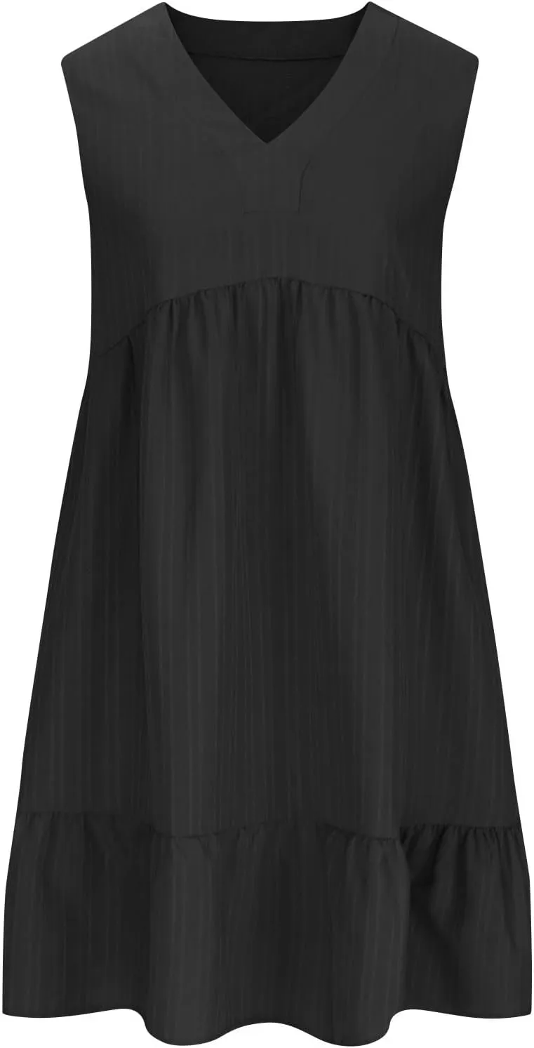 JOAU Summer Dresses for Women 2025 Casual Boho V Neck Sundresses Sleeveless Pleated Tiered Ruffle Beach Vacation Tank Dress
