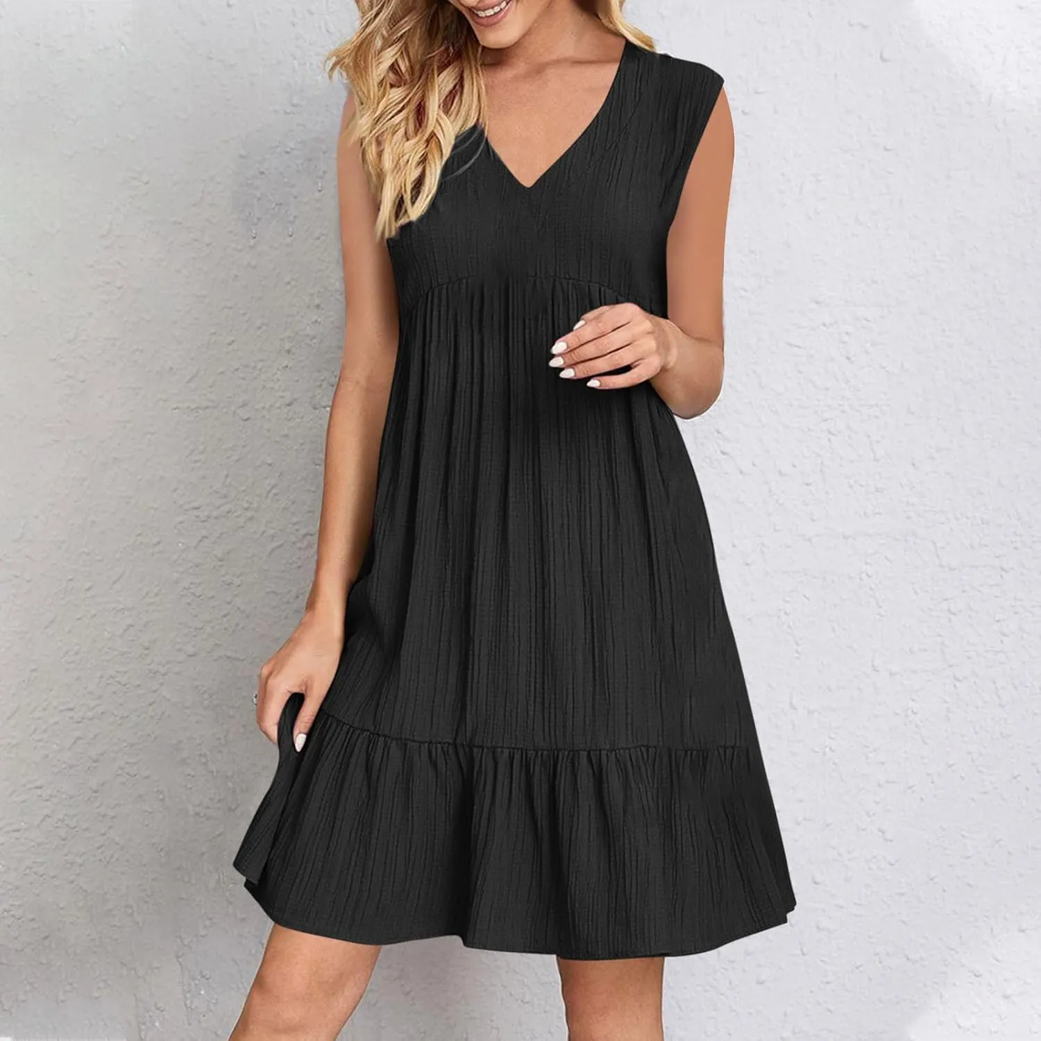 JOAU Summer Dresses for Women 2025 Casual Boho V Neck Sundresses Sleeveless Pleated Tiered Ruffle Beach Vacation Tank Dress