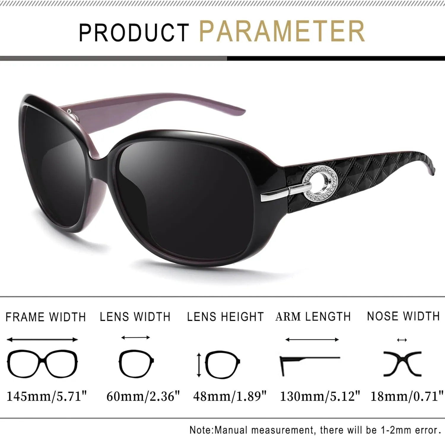 Joopin Big Womens Sunglasses Polarized Trendy Sun Glasses Large Rectangle UV Protection Rhinestone Sunnies