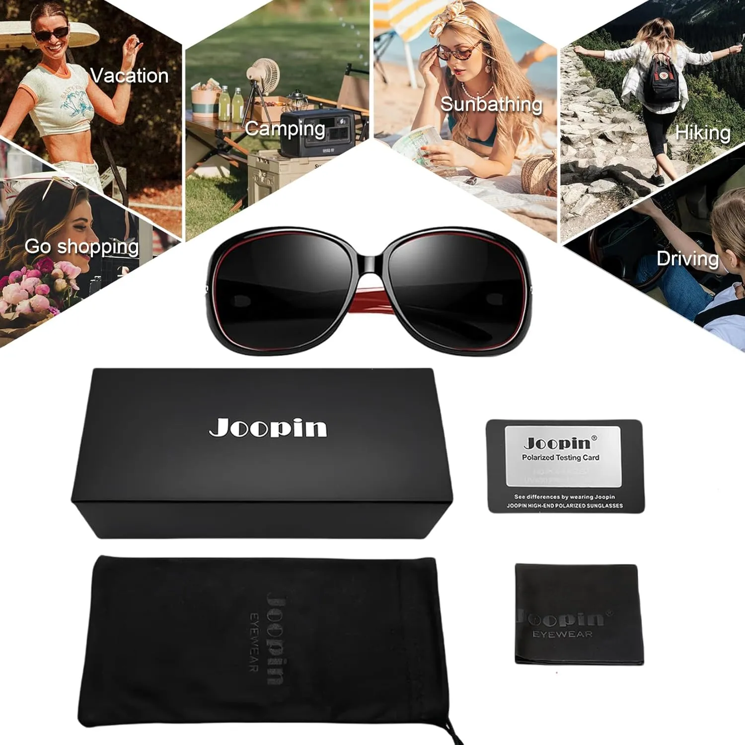 Joopin Big Womens Sunglasses Polarized Trendy Sun Glasses Large Rectangle UV Protection Rhinestone Sunnies