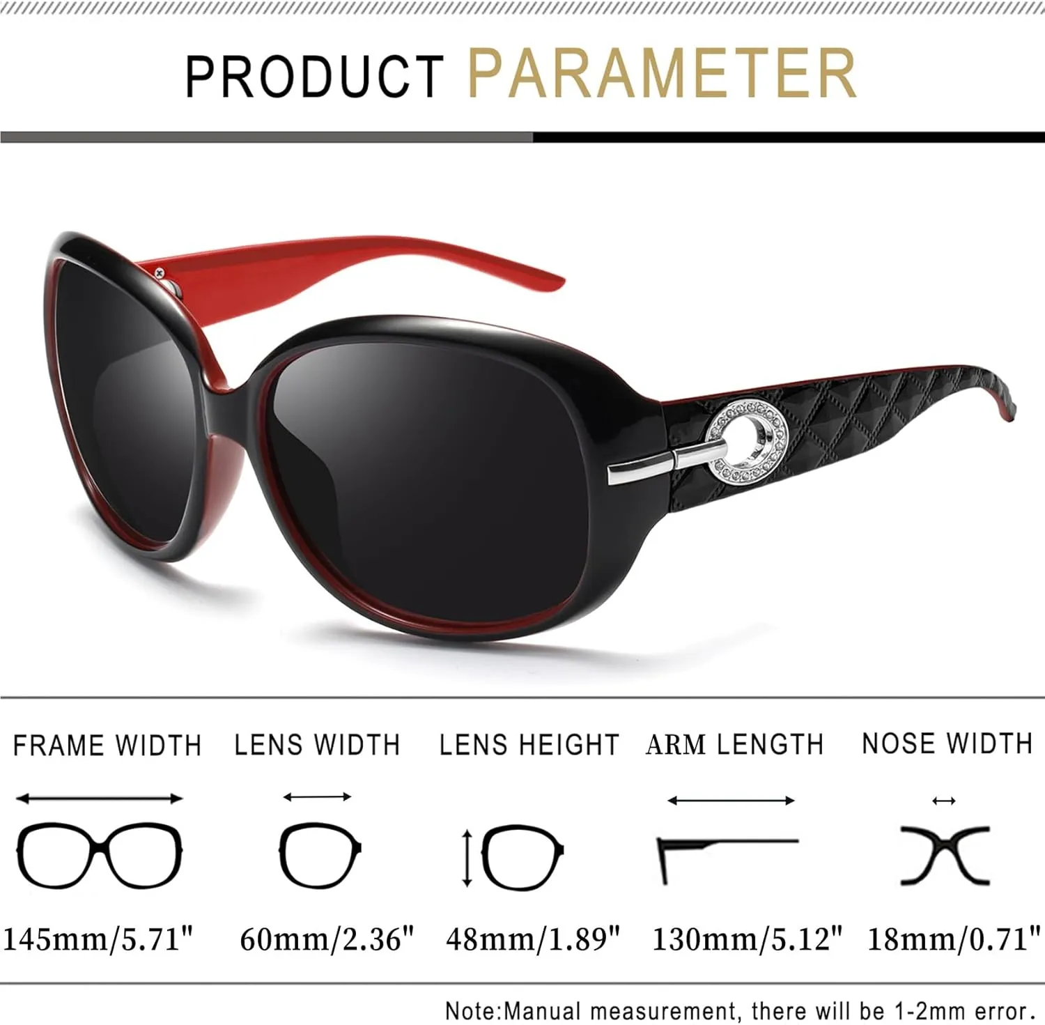 Joopin Big Womens Sunglasses Polarized Trendy Sun Glasses Large Rectangle UV Protection Rhinestone Sunnies