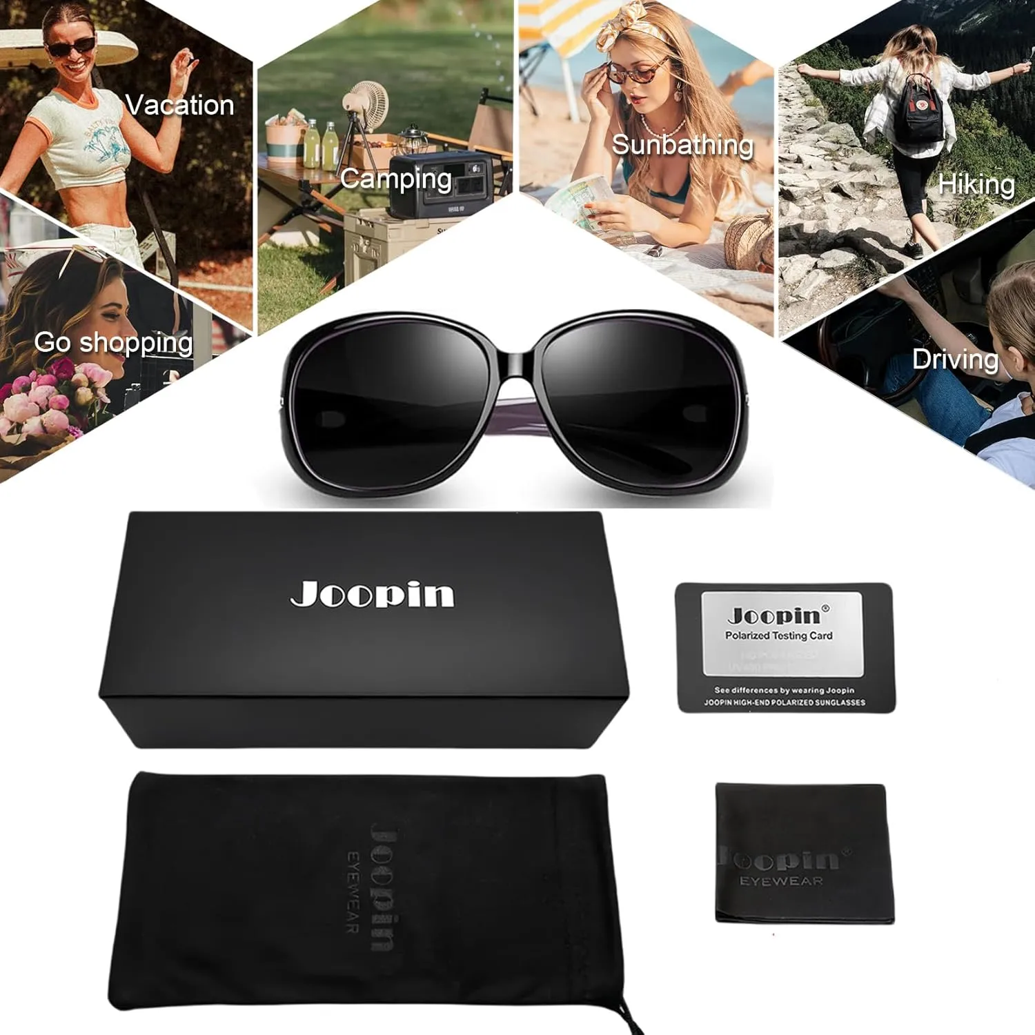 Joopin Big Womens Sunglasses Polarized Trendy Sun Glasses Large Rectangle UV Protection Rhinestone Sunnies