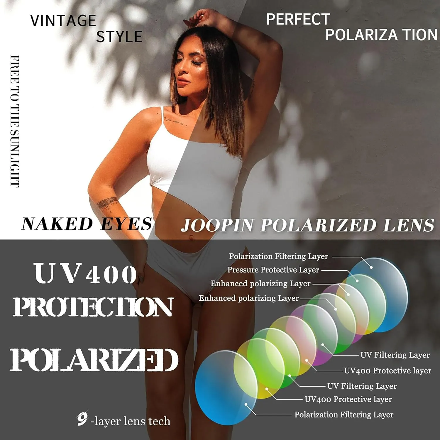 Joopin Polarized Cat Eye Sunglasses for Women, Retro Narrow Pointy Cateye Womens Sun Glasses