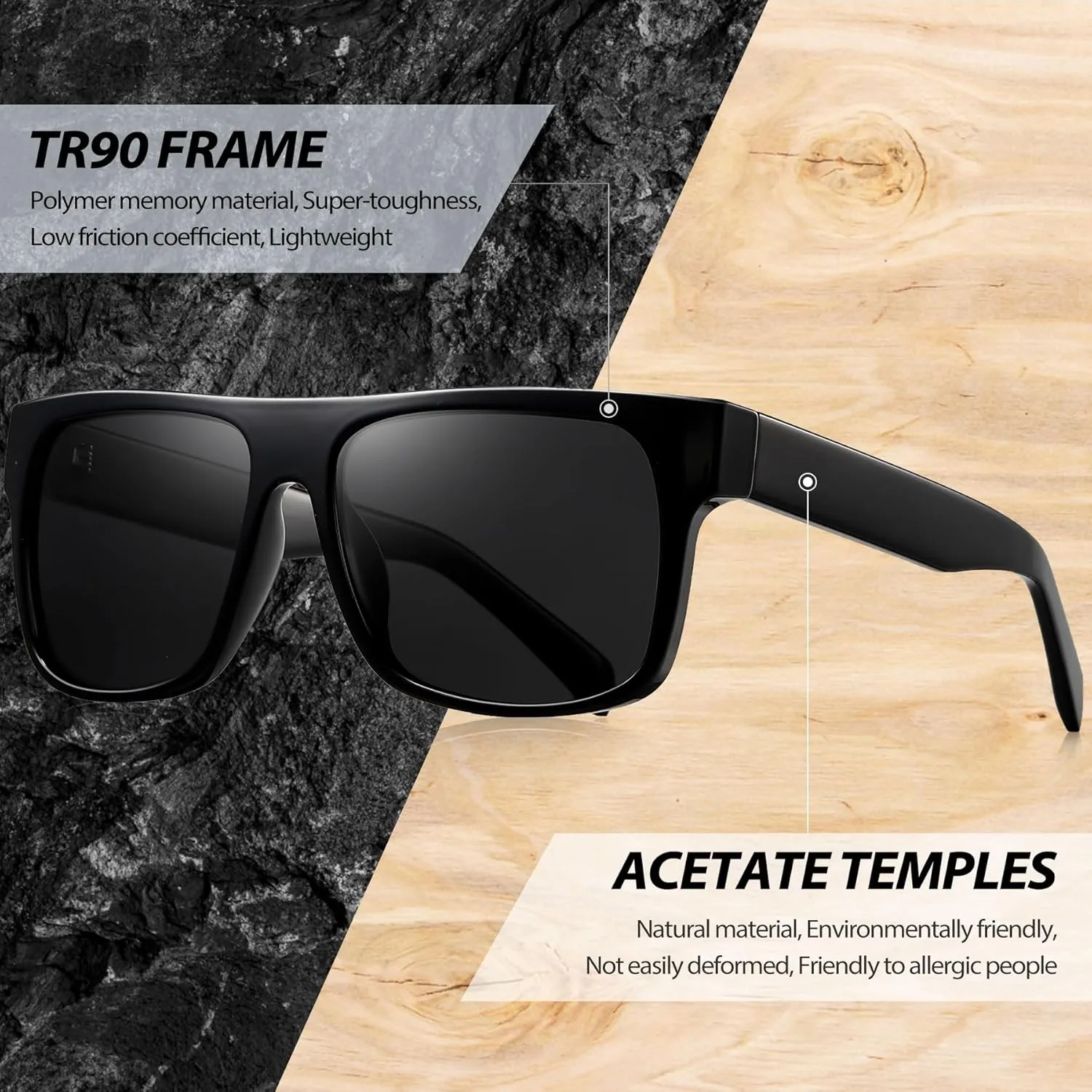Joopin Polarized Sunglasses Men Women UV400 Protection, Big Chunky Square Sun Glasses, Designer Shades Retro Sunnies Driving