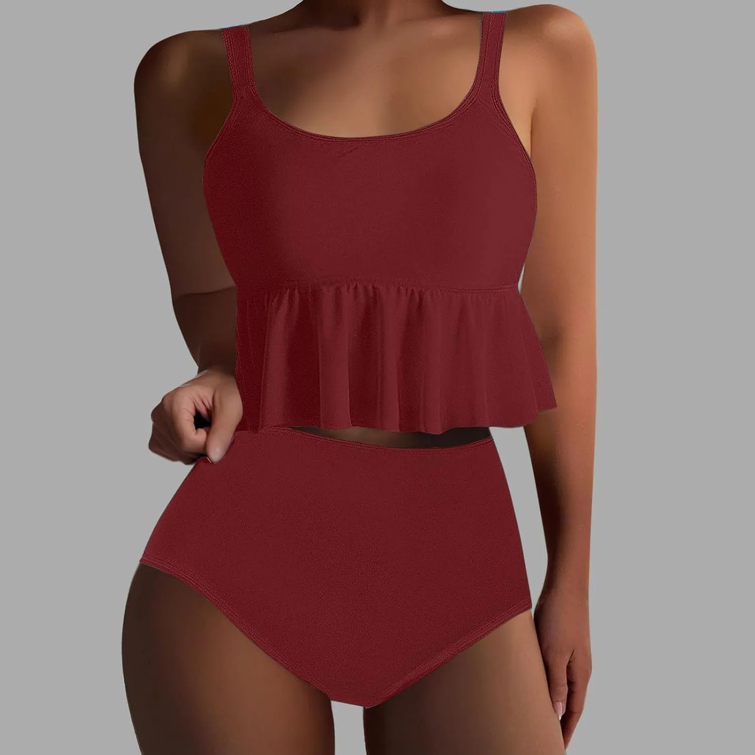 jsaierl Tankini Swimsuits for Women Tummy Control Ruffle Modest 2 Piece Swimwear Beachwear 2025 Summer Vacation Bathing Suits