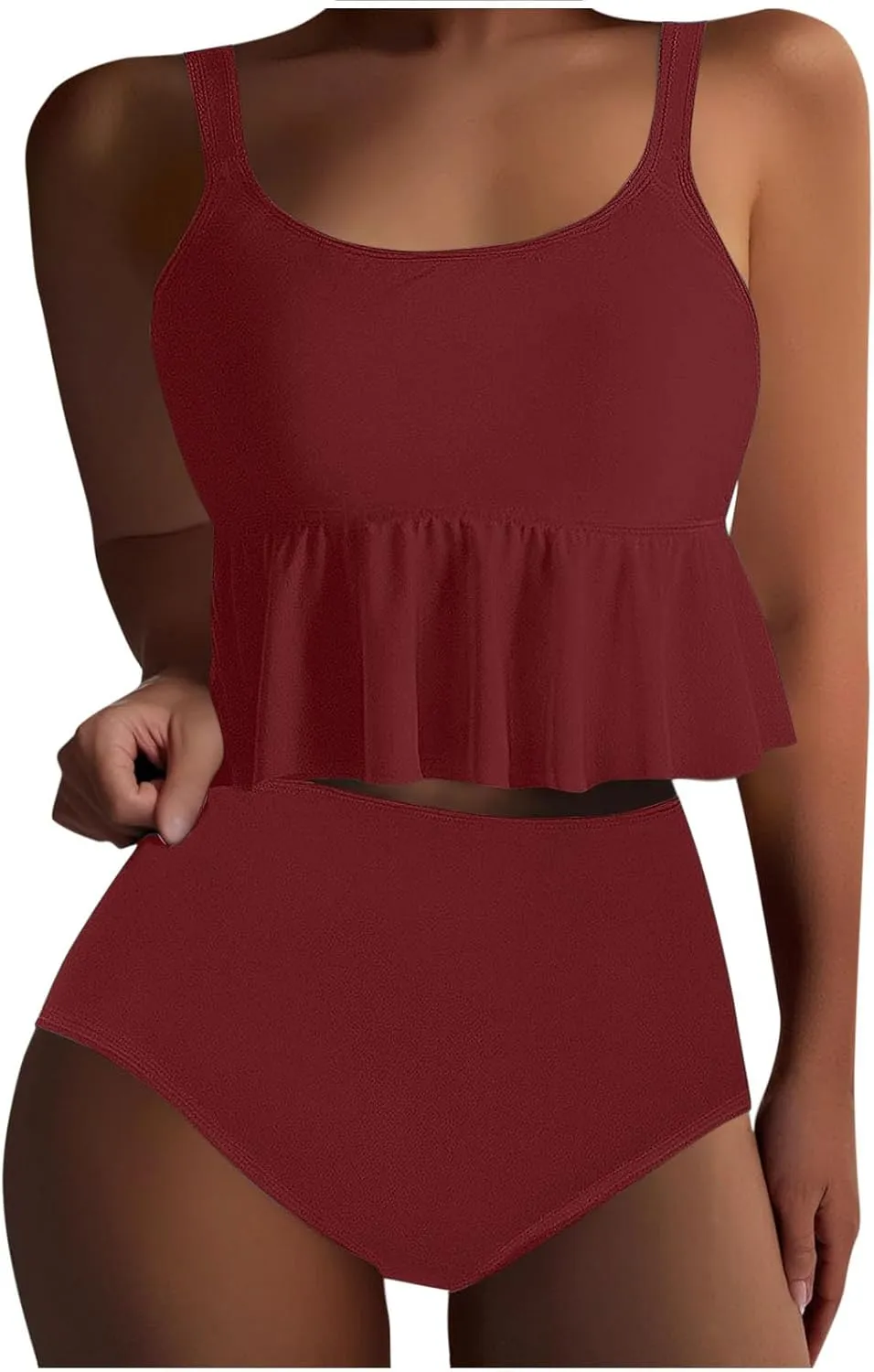 jsaierl Tankini Swimsuits for Women Tummy Control Ruffle Modest 2 Piece Swimwear Beachwear 2025 Summer Vacation Bathing Suits