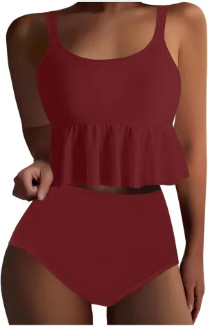 jsaierl Tankini Swimsuits for Women Tummy Control Ruffle Modest 2 Piece Swimwear Beachwear 2025 Summer Vacation Bathing Suits