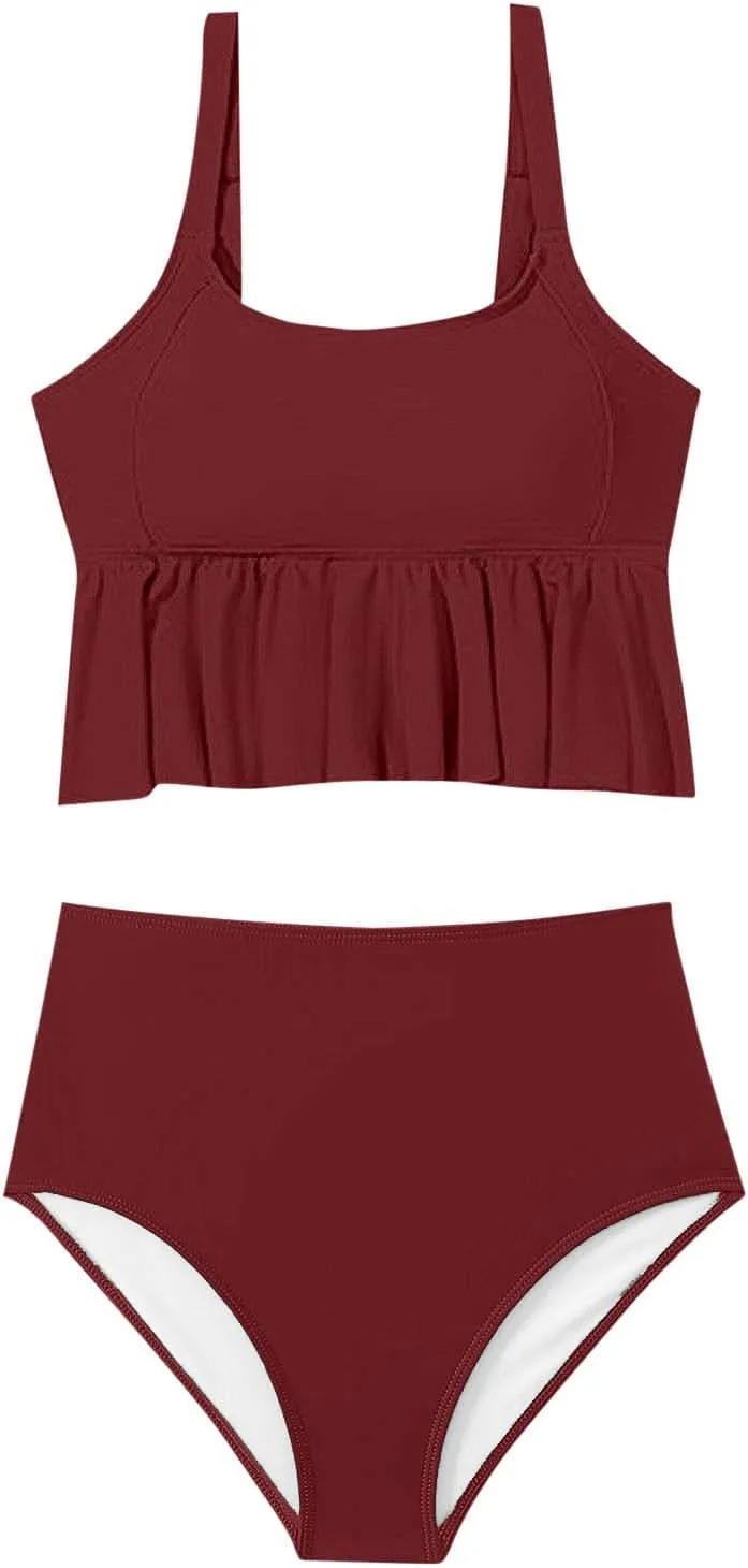 jsaierl Tankini Swimsuits for Women Tummy Control Ruffle Modest 2 Piece Swimwear Beachwear 2025 Summer Vacation Bathing Suits