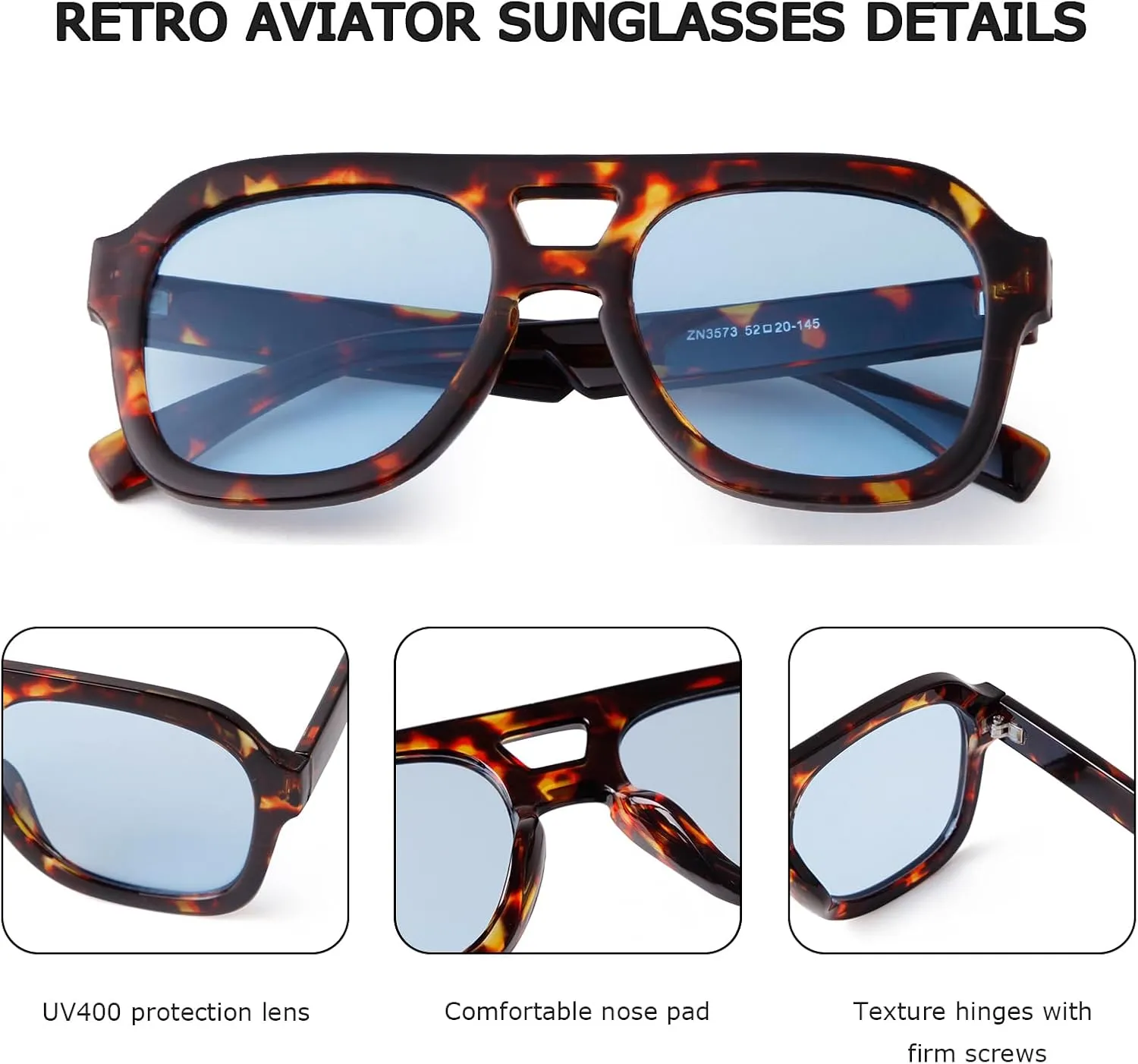 JUDOO Retro 70s Square Flat Aviator Sunglasses for Women Men Trendy Rectangle Double Bridge Geometric Sun Glasses Shades