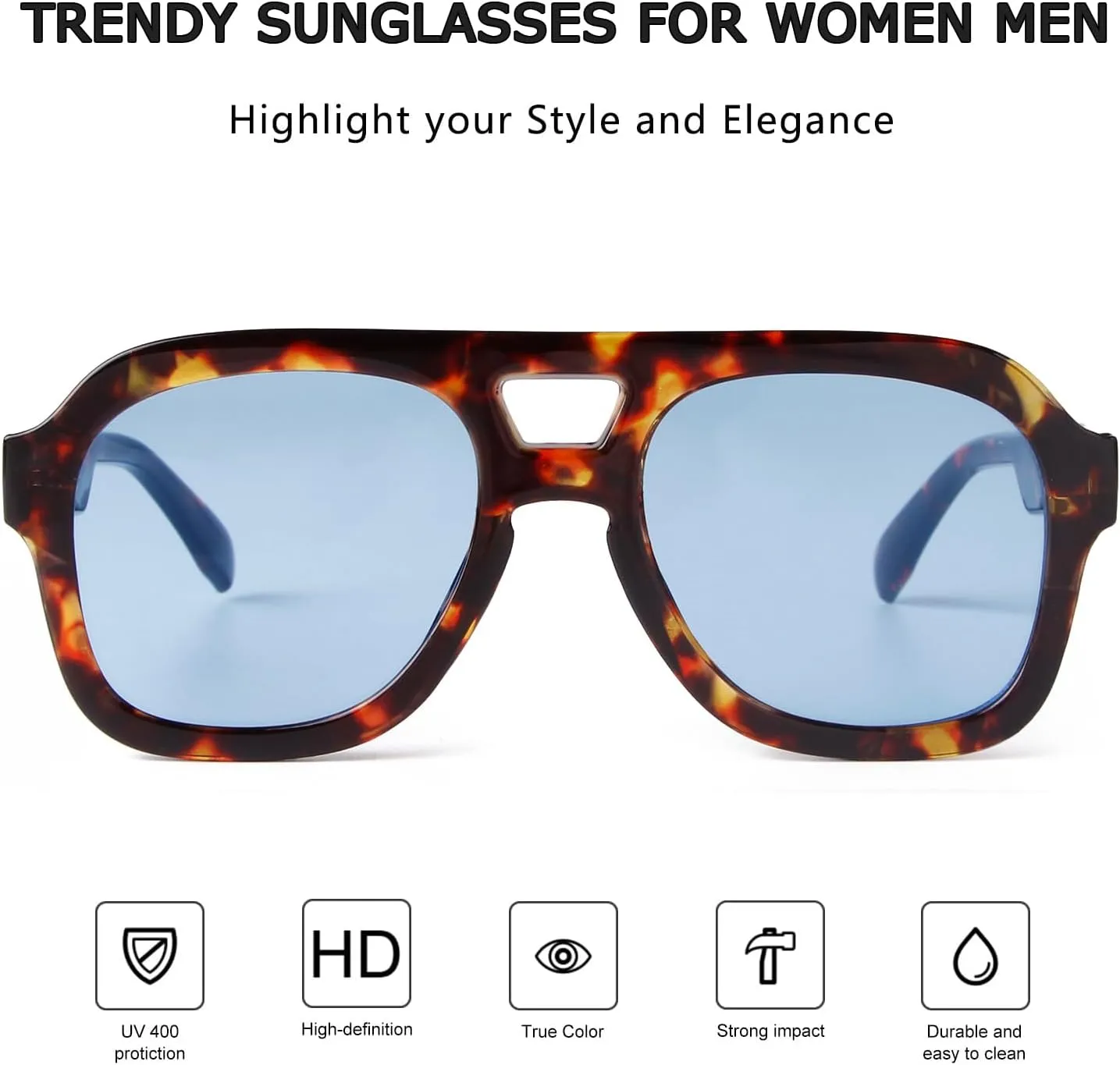JUDOO Retro 70s Square Flat Aviator Sunglasses for Women Men Trendy Rectangle Double Bridge Geometric Sun Glasses Shades