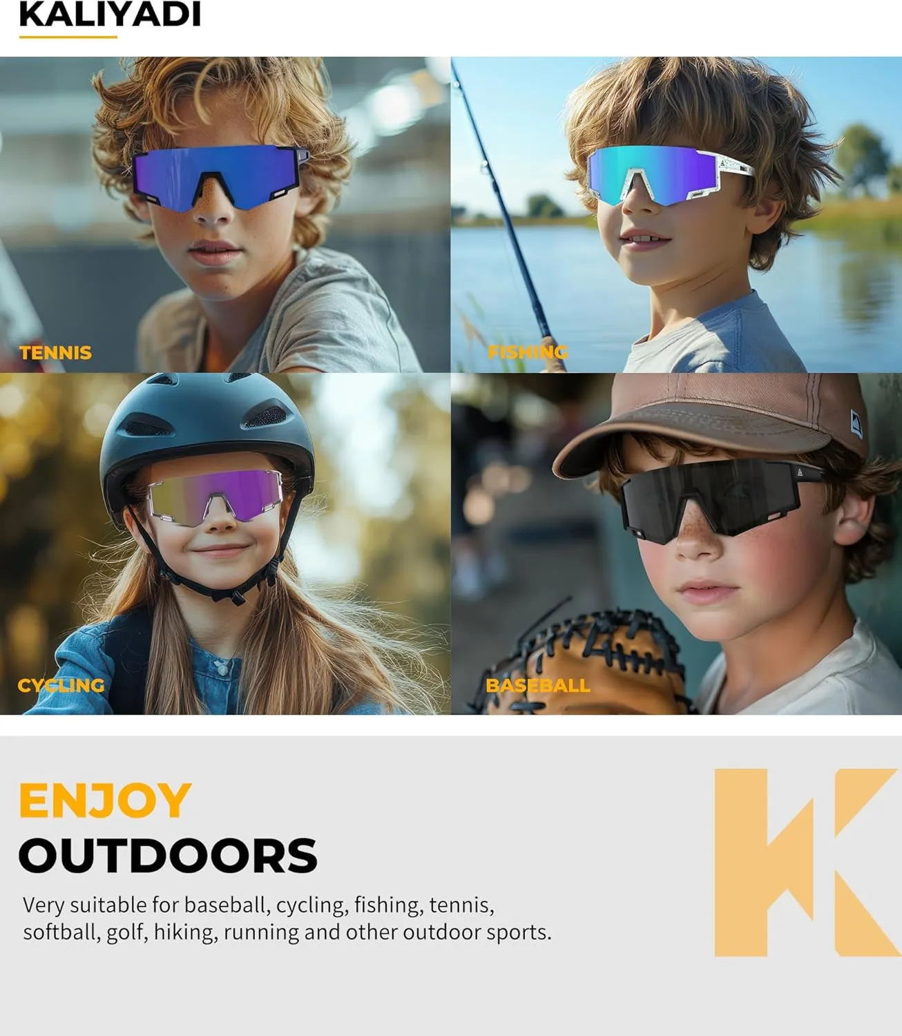 KALIYADI Polarized Kids-Sunglasses Sports Sunglasses-for-Kids: Boys and Girls Sun Glasses with UV400 for Running Cycling