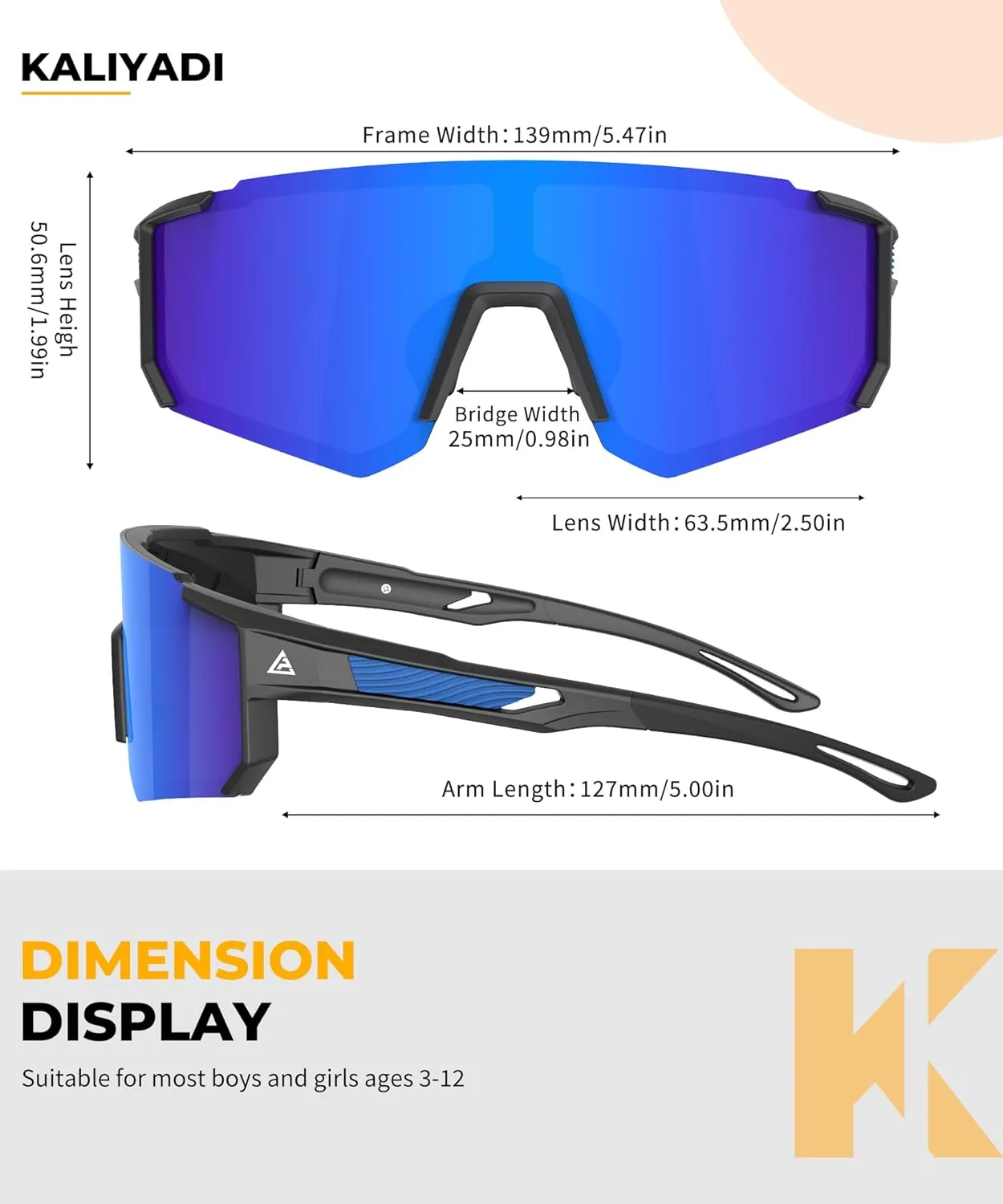 KALIYADI Polarized Kids-Sunglasses Youth Baseball-Sunglasses: Boys Girls Sports Cycling Running Age 3-12 UV400 Protection