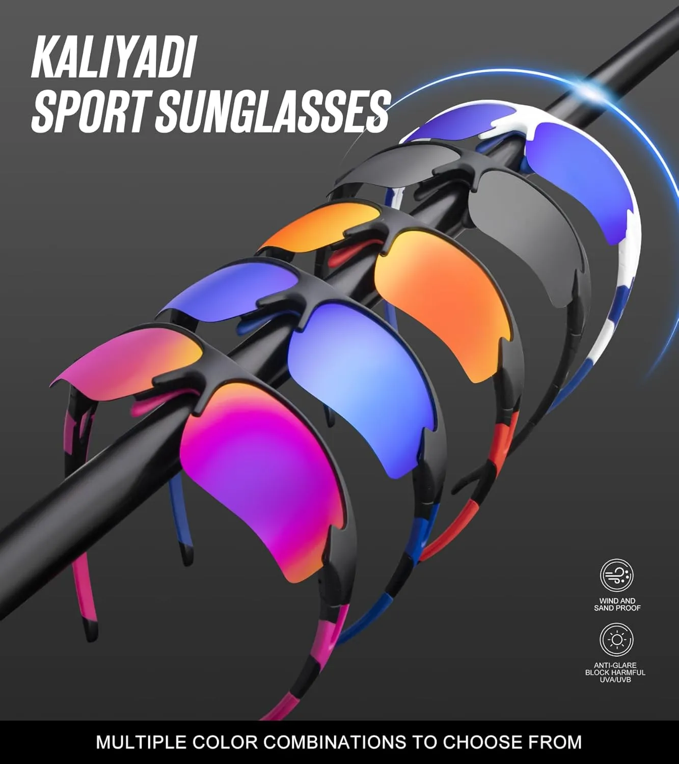 KALIYADI Sports Sunglasses for Men, Polarized Sun Glasses for Men Women Youth Baseball Softball with UV Protection