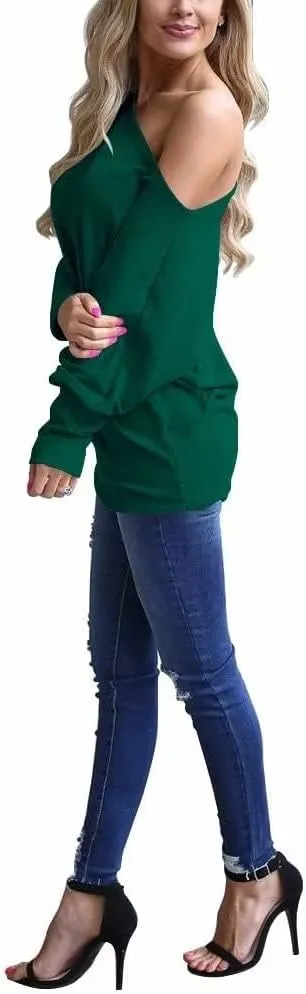 Lacozy Women's Off Shoulder Long Sleeve Oversized Pullover Sweater Knit Jumper Loose Tunic Tops