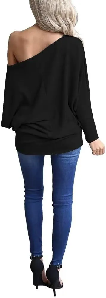 Lacozy Women's Off Shoulder Long Sleeve Oversized Pullover Sweater Knit Jumper Loose Tunic Tops