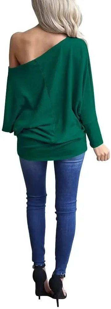 Lacozy Women's Off Shoulder Long Sleeve Oversized Pullover Sweater Knit Jumper Loose Tunic Tops