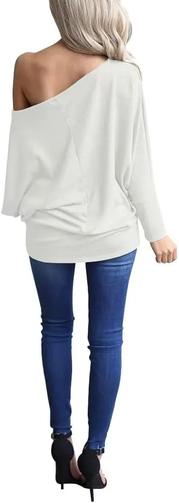 Lacozy Women's Off Shoulder Long Sleeve Oversized Pullover Sweater Knit Jumper Loose Tunic Tops