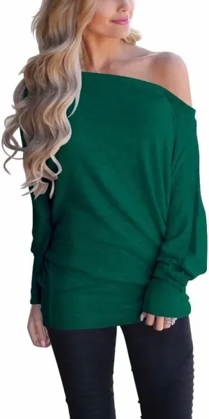 Lacozy Women's Off Shoulder Long Sleeve Oversized Pullover Sweater Knit Jumper Loose Tunic Tops