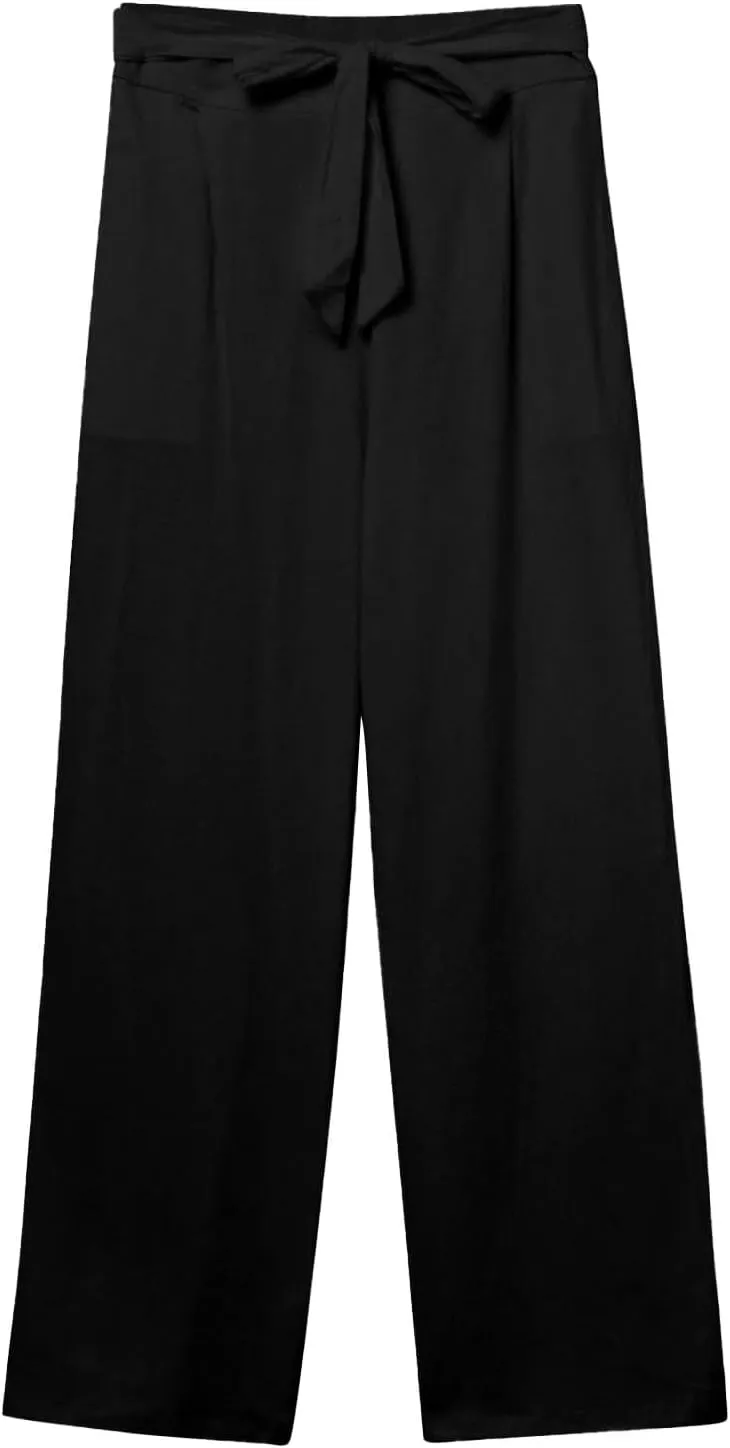 Linen Pants Women Business Casual High Elastic Waist Dress Pants with Pockets Plus Size Summer Wide Leg Lounge Trousers