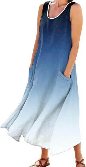 Long Dress Sleeveless Women's Summer Casual Sleeveless Long Maxi Beach Dress 100 Linen Dresses Linen Dress with