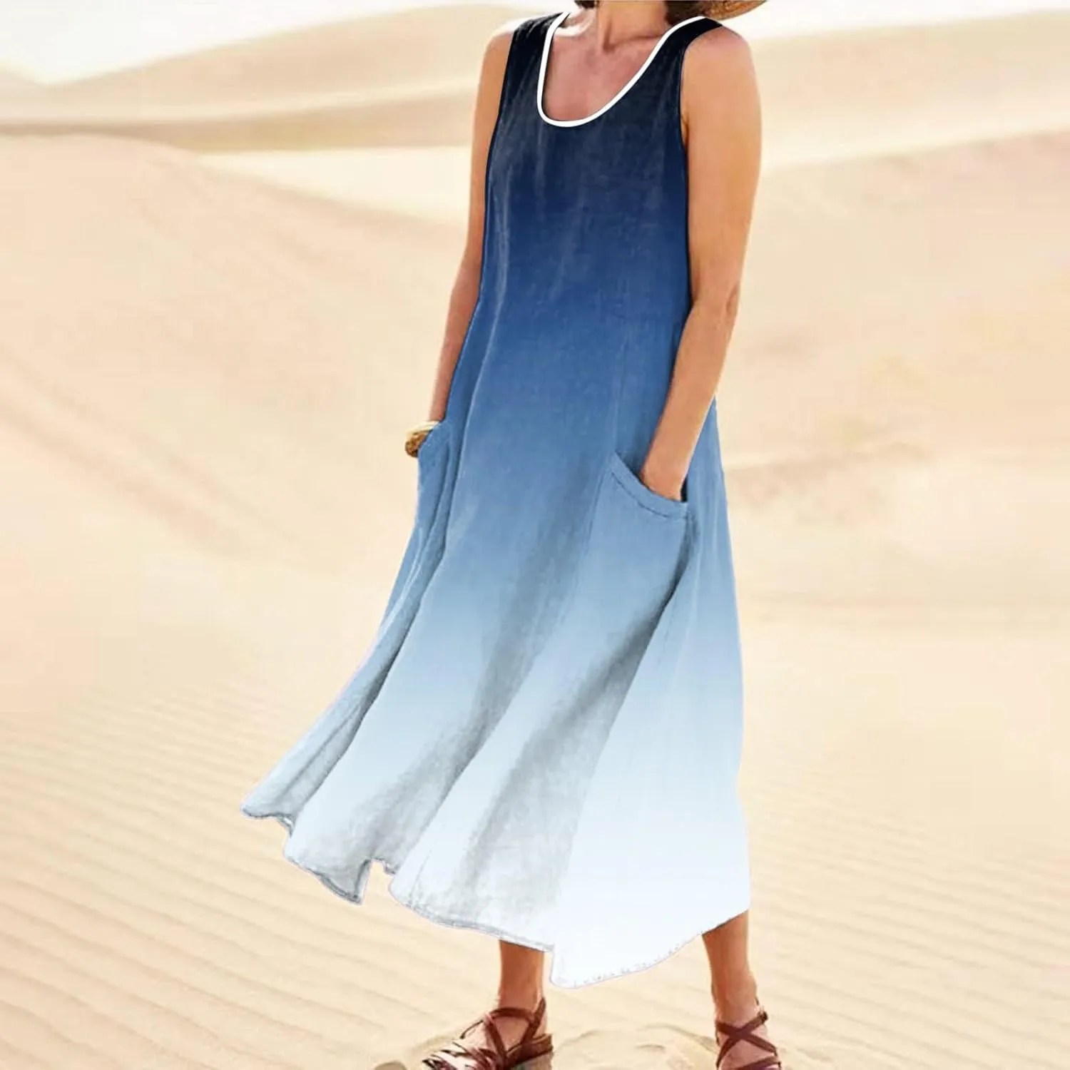Long Dress Sleeveless Women's Summer Casual Sleeveless Long Maxi Beach Dress 100 Linen Dresses Linen Dress with