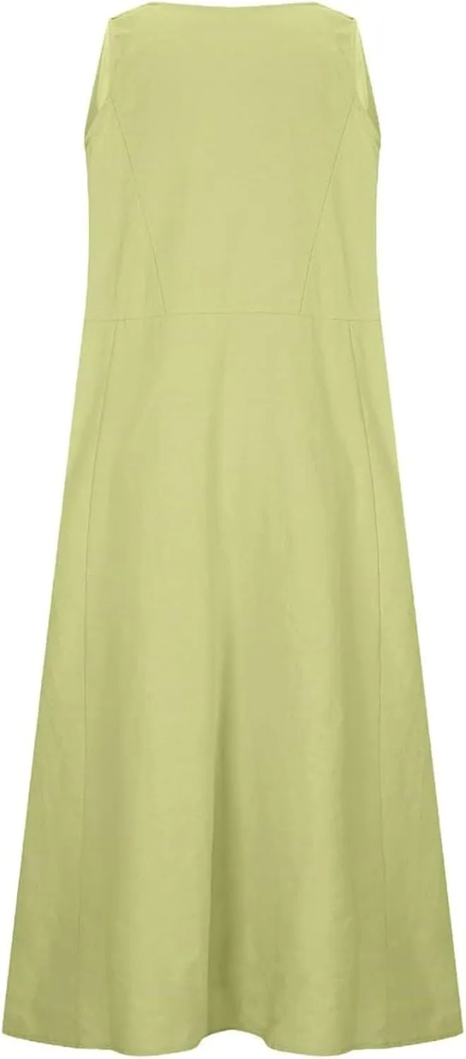 Long Dress Sleeveless Women's Summer Casual Sleeveless Long Maxi Beach Dress 100 Linen Dresses Linen Dress with