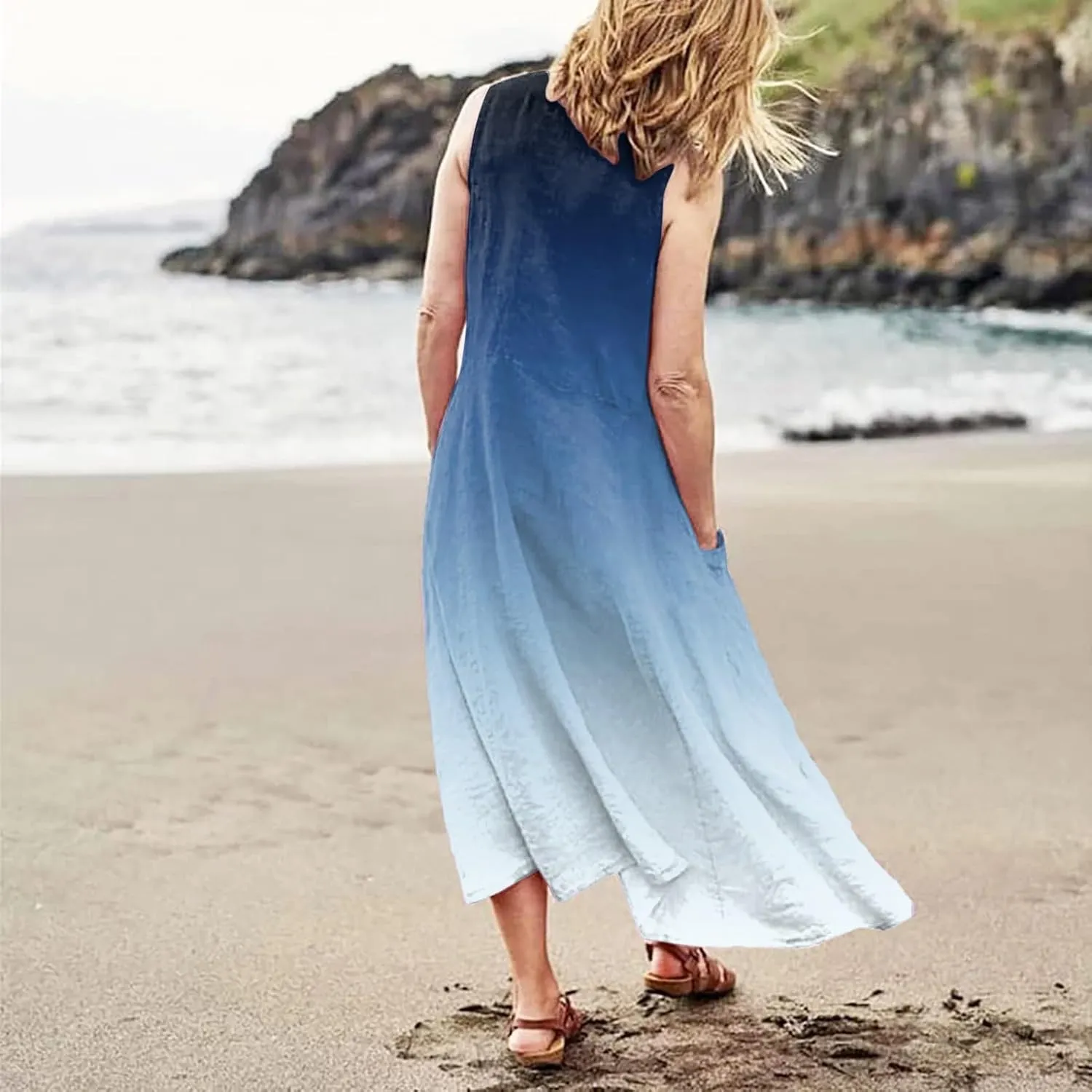 Long Dress Sleeveless Women's Summer Casual Sleeveless Long Maxi Beach Dress 100 Linen Dresses Linen Dress with