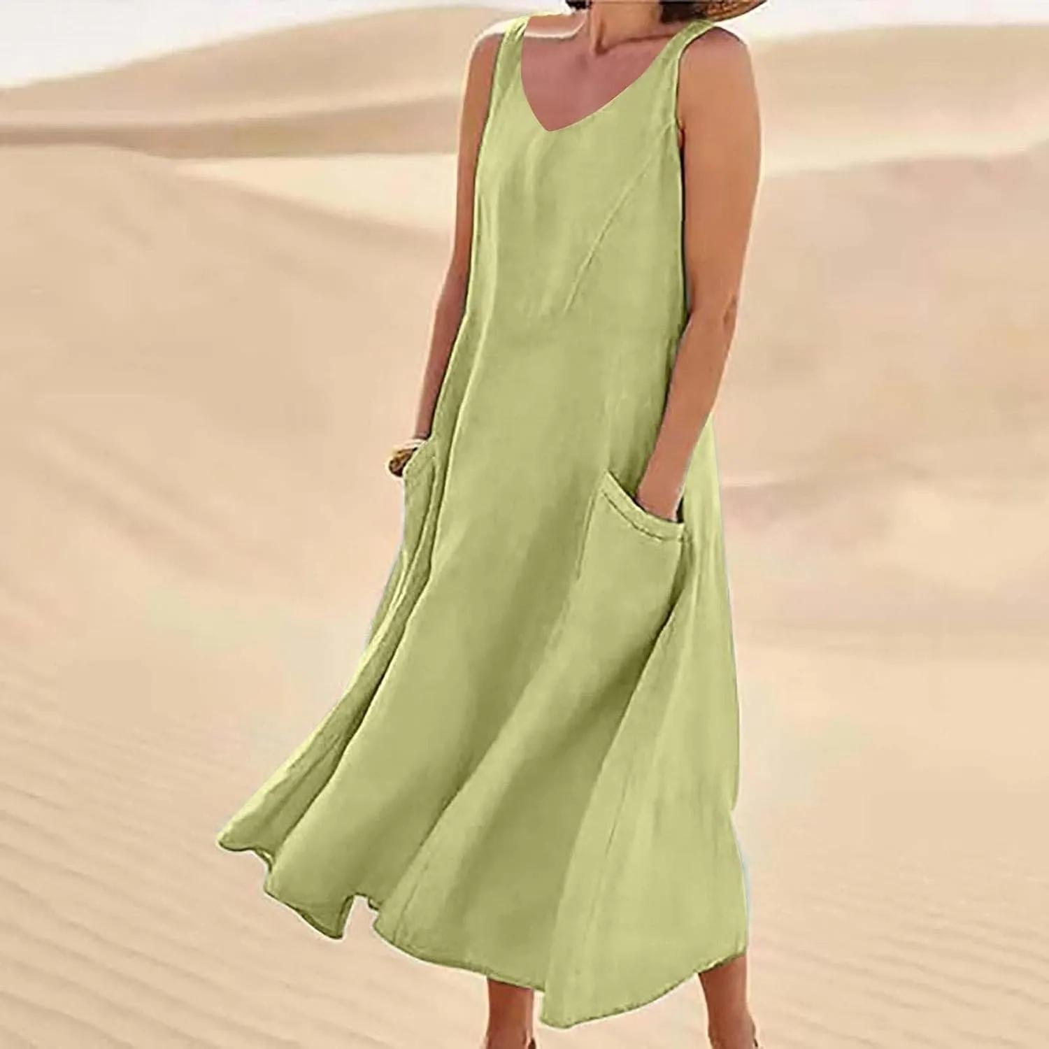 Long Dress Sleeveless Women's Summer Casual Sleeveless Long Maxi Beach Dress 100 Linen Dresses Linen Dress with