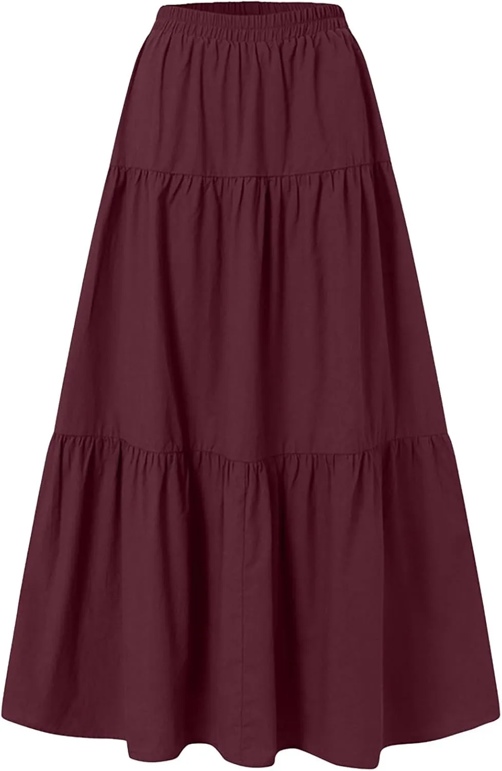 Long Maxi Plus Size Skirts for Women 2025 Summer Flowy Swing Tiered Elastic High Waist Pleated Skirt No Have Belt