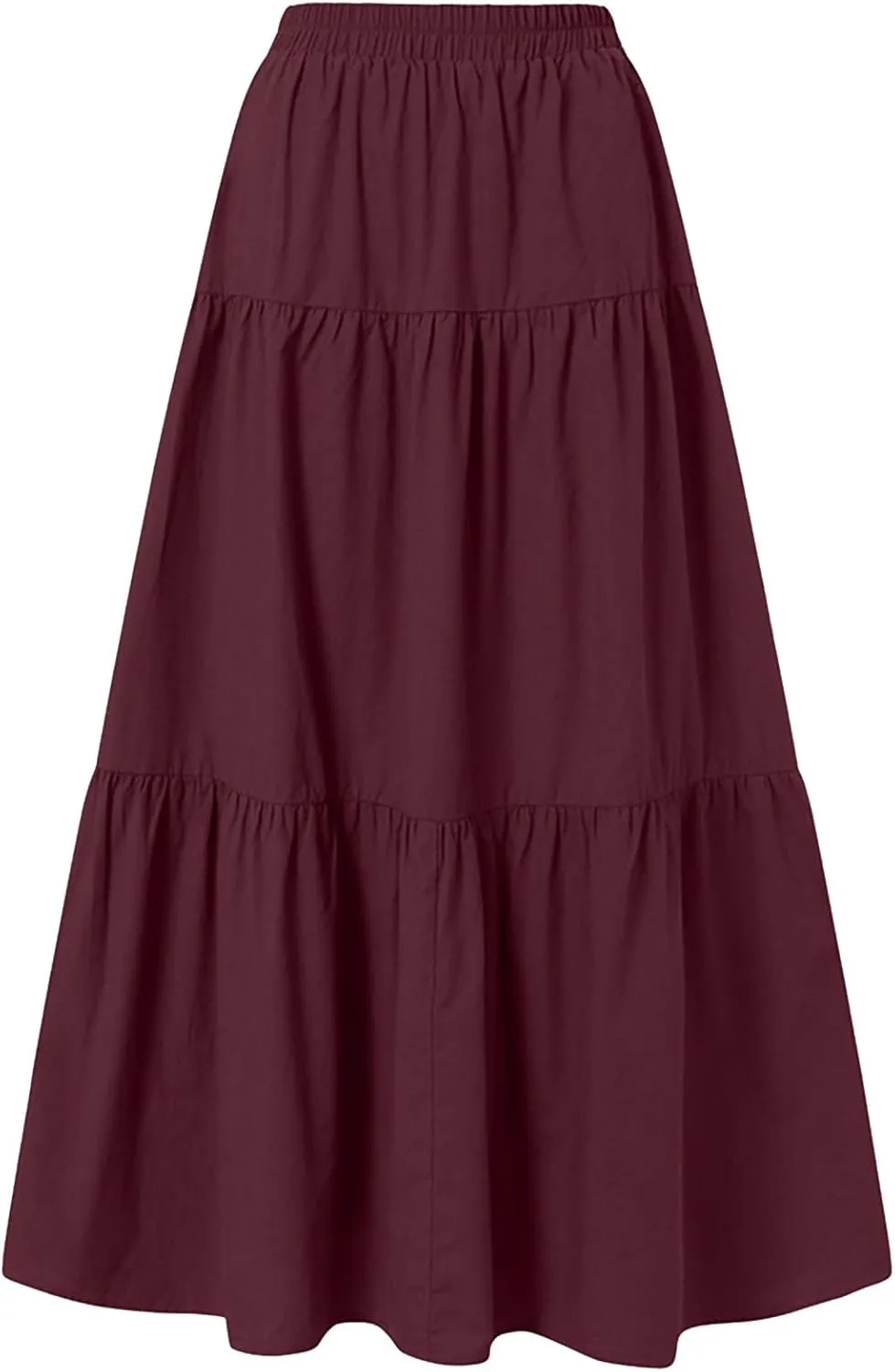 Long Maxi Plus Size Skirts for Women 2025 Summer Flowy Swing Tiered Elastic High Waist Pleated Skirt No Have Belt