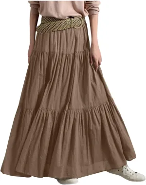 Long Maxi Plus Size Skirts for Women 2025 Summer Flowy Swing Tiered Elastic High Waist Pleated Skirt No Have Belt