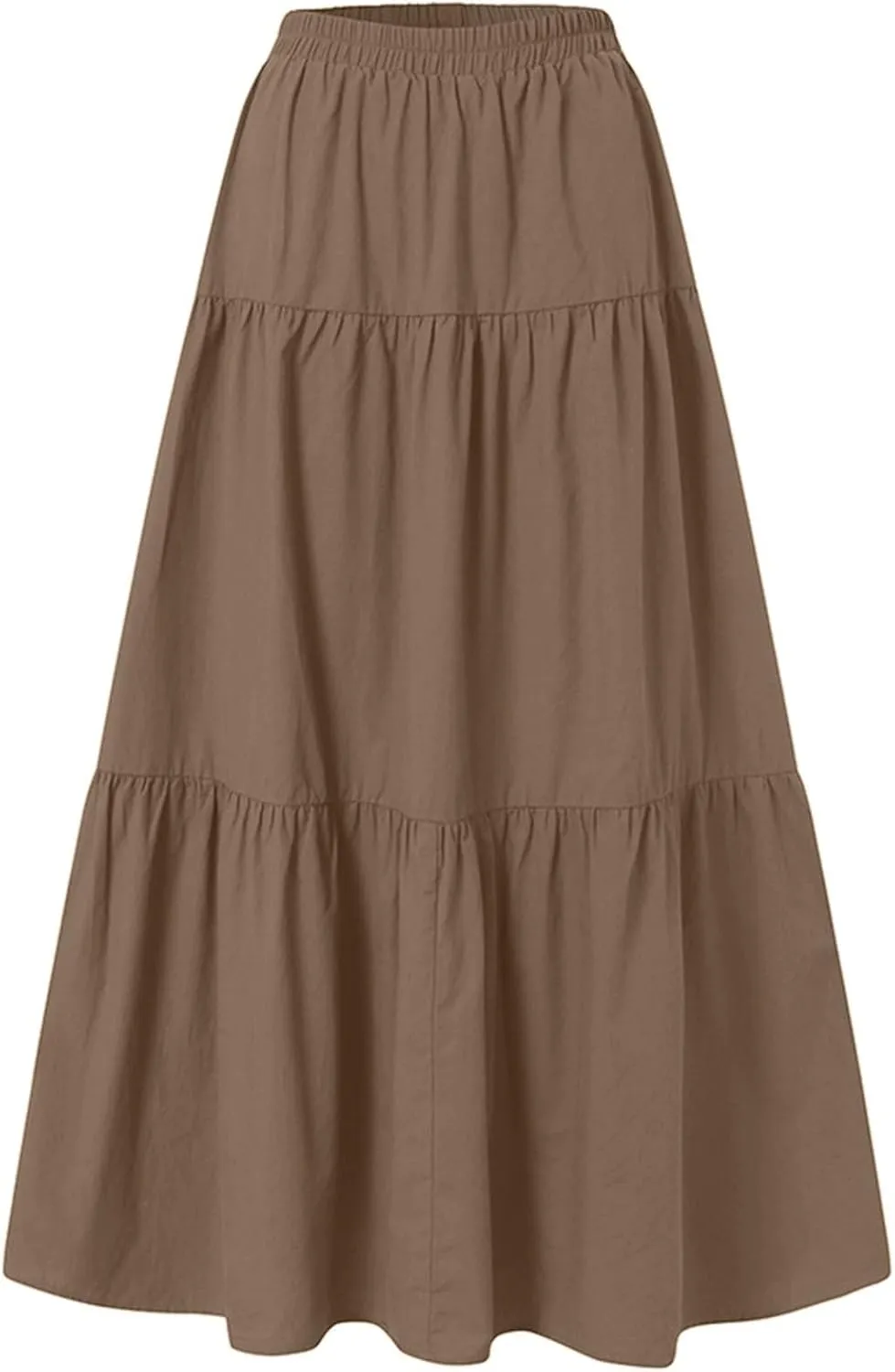 Long Maxi Plus Size Skirts for Women 2025 Summer Flowy Swing Tiered Elastic High Waist Pleated Skirt No Have Belt