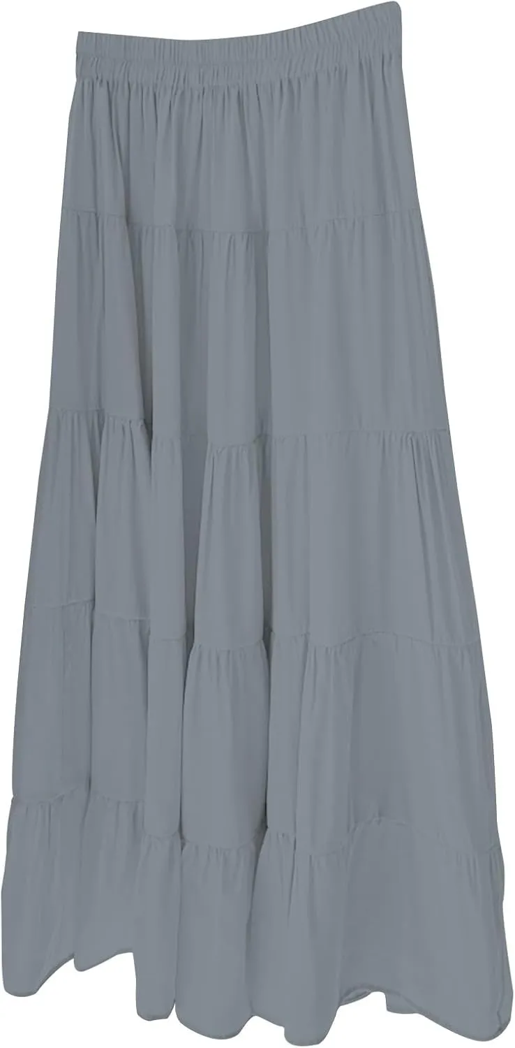 Long Skirts for Women Boho Maxi Skirt Summer Swing Tiered A-Line Elastic High Waist Dress with Pockets