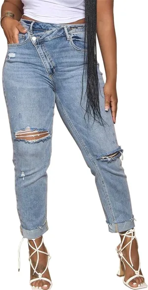 Lucuna Women's Ripped High Waisted Boyfriend Jeans Distressed Skinny Stretchy Denim Pants