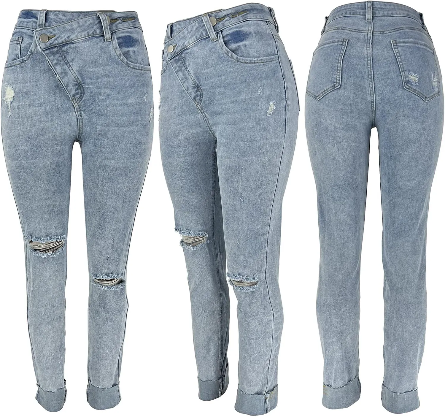 Lucuna Women's Ripped High Waisted Boyfriend Jeans Distressed Skinny Stretchy Denim Pants