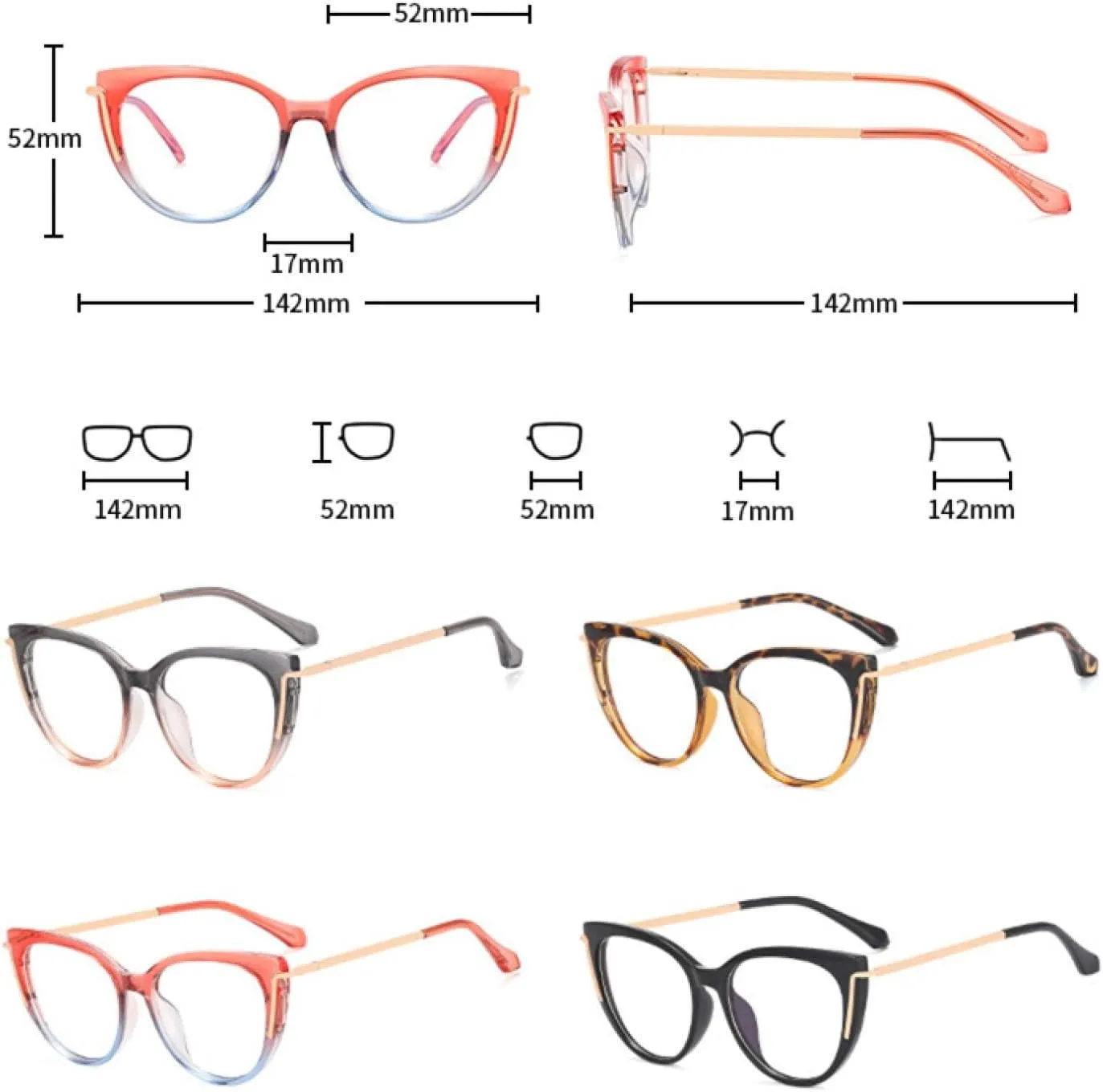 Luxury Glasses Frame Colorful Women Spectacles Frame Cat Eye