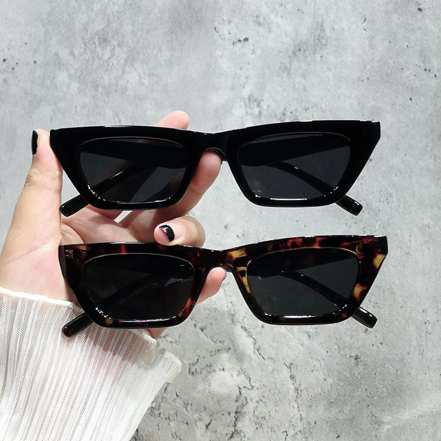 Luxury Rectangle Sunglasses Woman Vintage Cat Eye Sun Glasses Female Male Personality Cool Retro Black Cateye