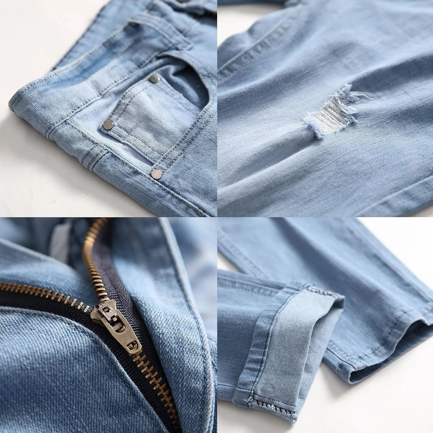 Male Casual Fashion Plus Size Ripped Jeans Straight Leg Plus Size Fashion Pants Men Jean Cut Jeans for Men Cut Jeans