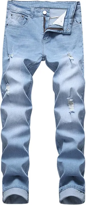 Male Casual Fashion Plus Size Ripped Jeans Straight Leg Plus Size Fashion Pants Men Jean Cut Jeans for Men Cut Jeans