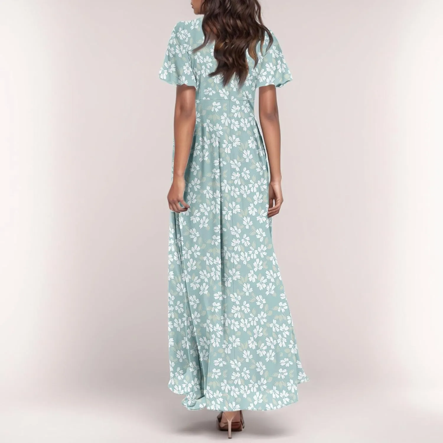 Maxi Dresses for Women Summer Highwaisted Prom Dress Floral Chiffon Flutter Sleeve Boho Dress Vneck Tea Party Dresses