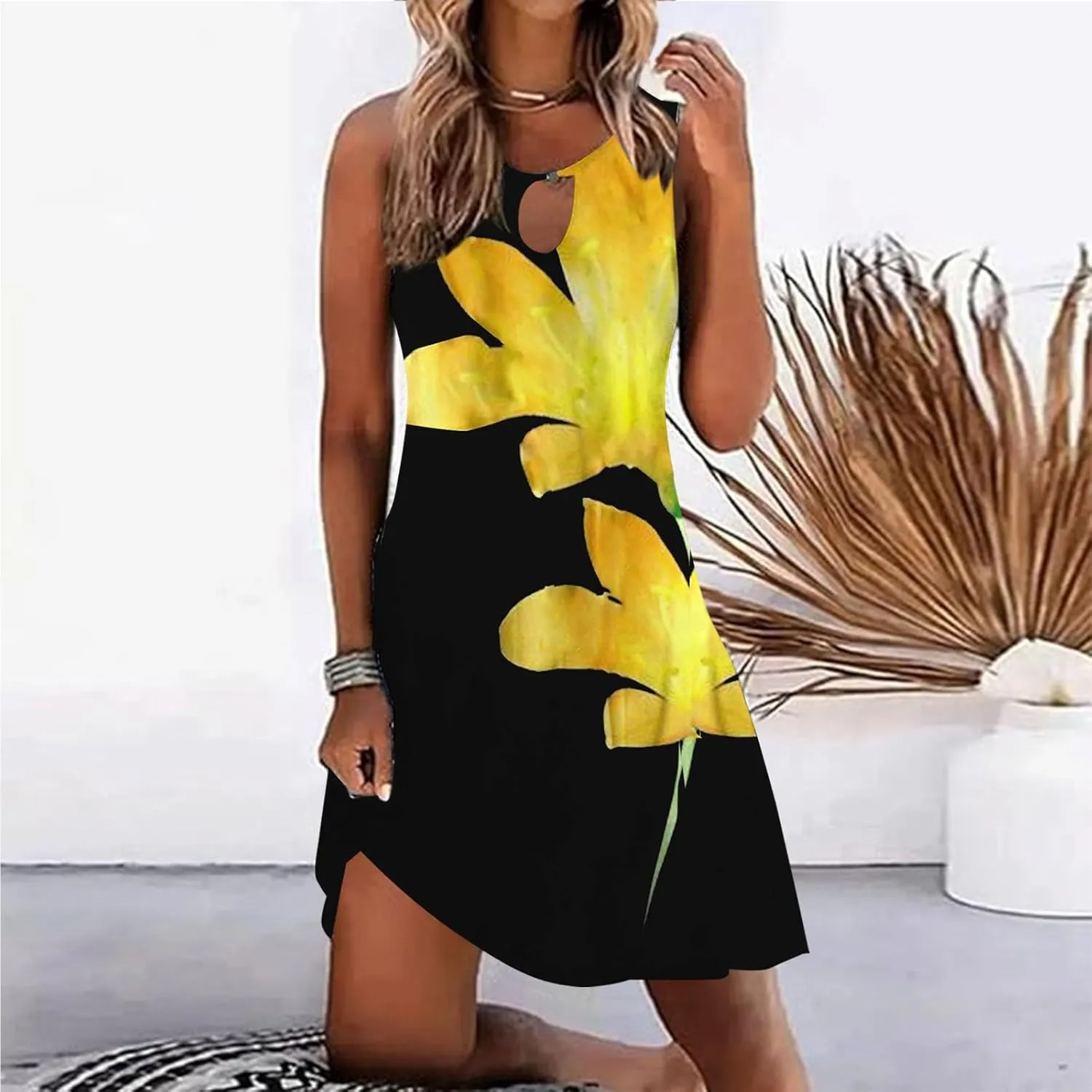 Maxi Sundresd Sun Dresses for Women 2025 Vacation Beach Casual Summer Sundresses Sleeveless Tank Short Boho Dress