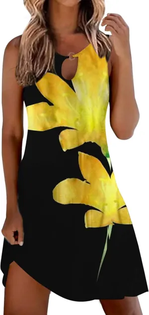 Maxi Sundresd Sun Dresses for Women 2025 Vacation Beach Casual Summer Sundresses Sleeveless Tank Short Boho Dress