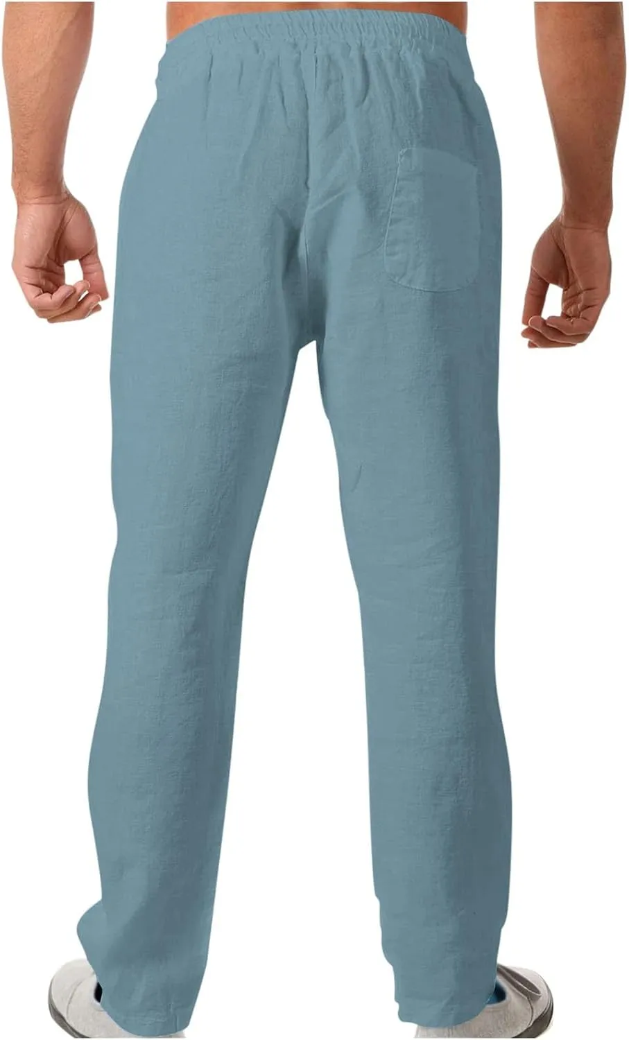 Men's Drawstring Cargo Linen Pants Joggers Casual Elastic Waist Beach Loose Trousers Flat-Front Stretch Chino Pant
