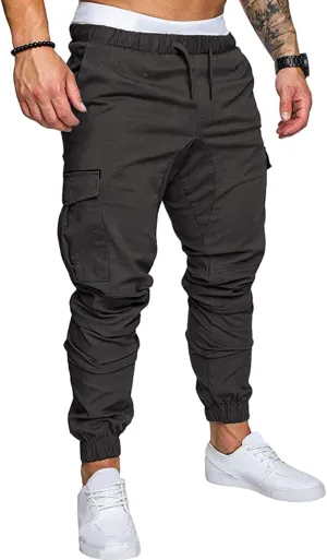 Mens Pants Cargo Joggers Sweatpants Casual Slim Fit Chino Trousers Elastic Waist Drawstring Pants with Pockets