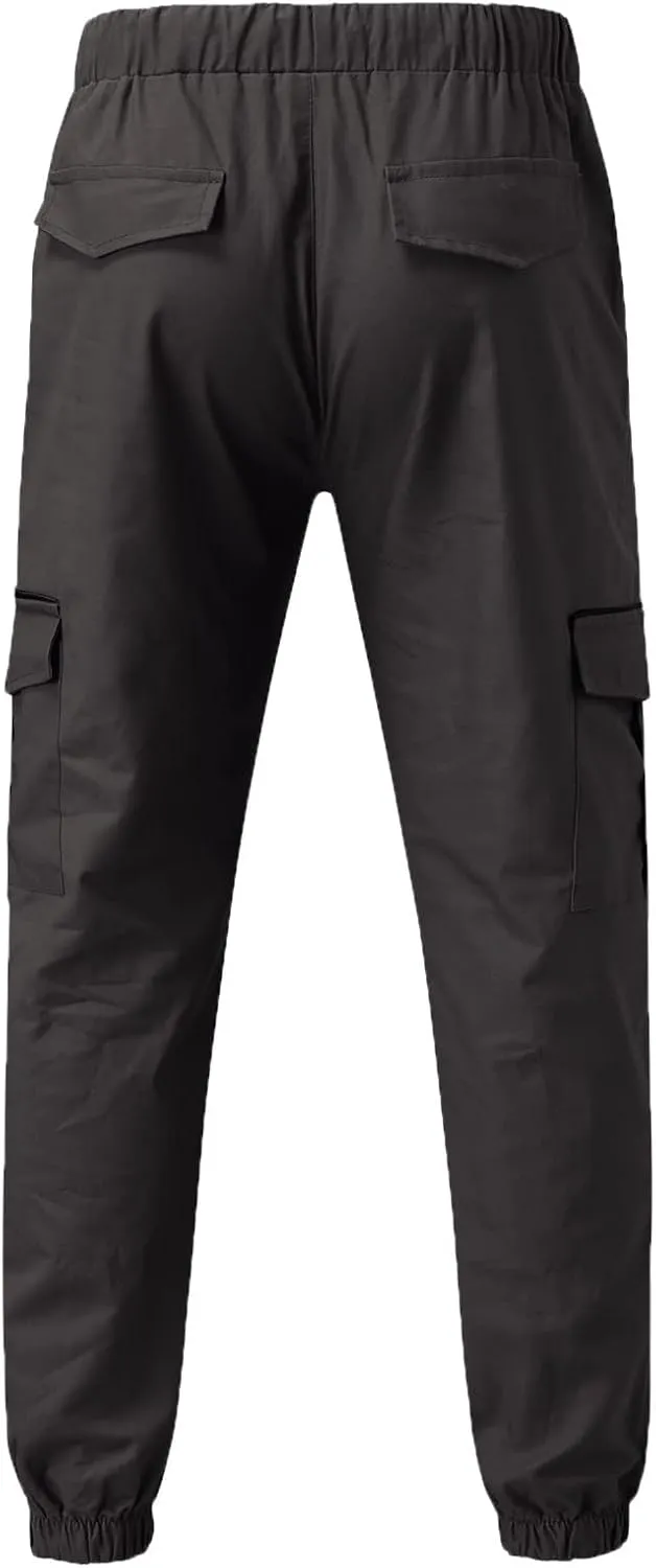 Mens Pants Cargo Joggers Sweatpants Casual Slim Fit Chino Trousers Elastic Waist Drawstring Pants with Pockets