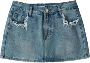 Mini Denim Skirt for Women Summer Black High Waisted Distressed Pencil Jeans Short Skirts