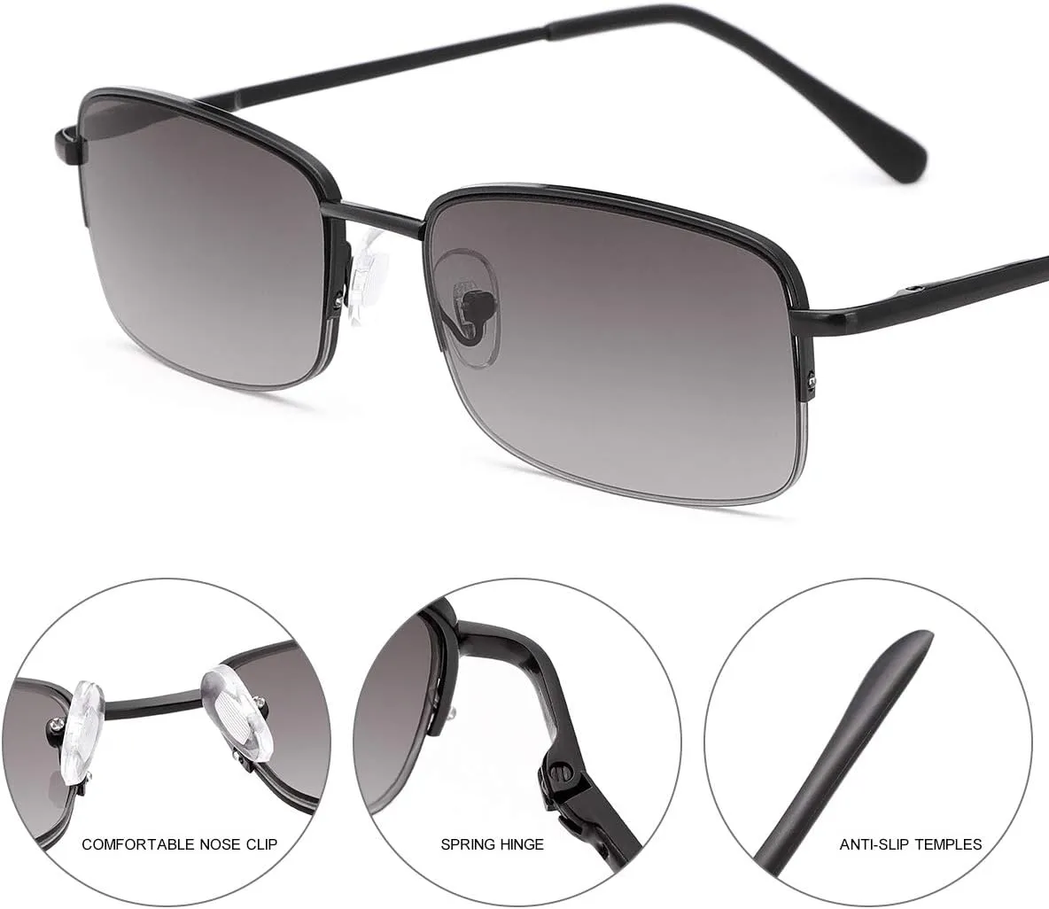 MIRYEA Full Lens Reading Glasses Spring Hinge UV400 Protection Sunglasses Blue Light Blocking Sun Readers for Men and Women