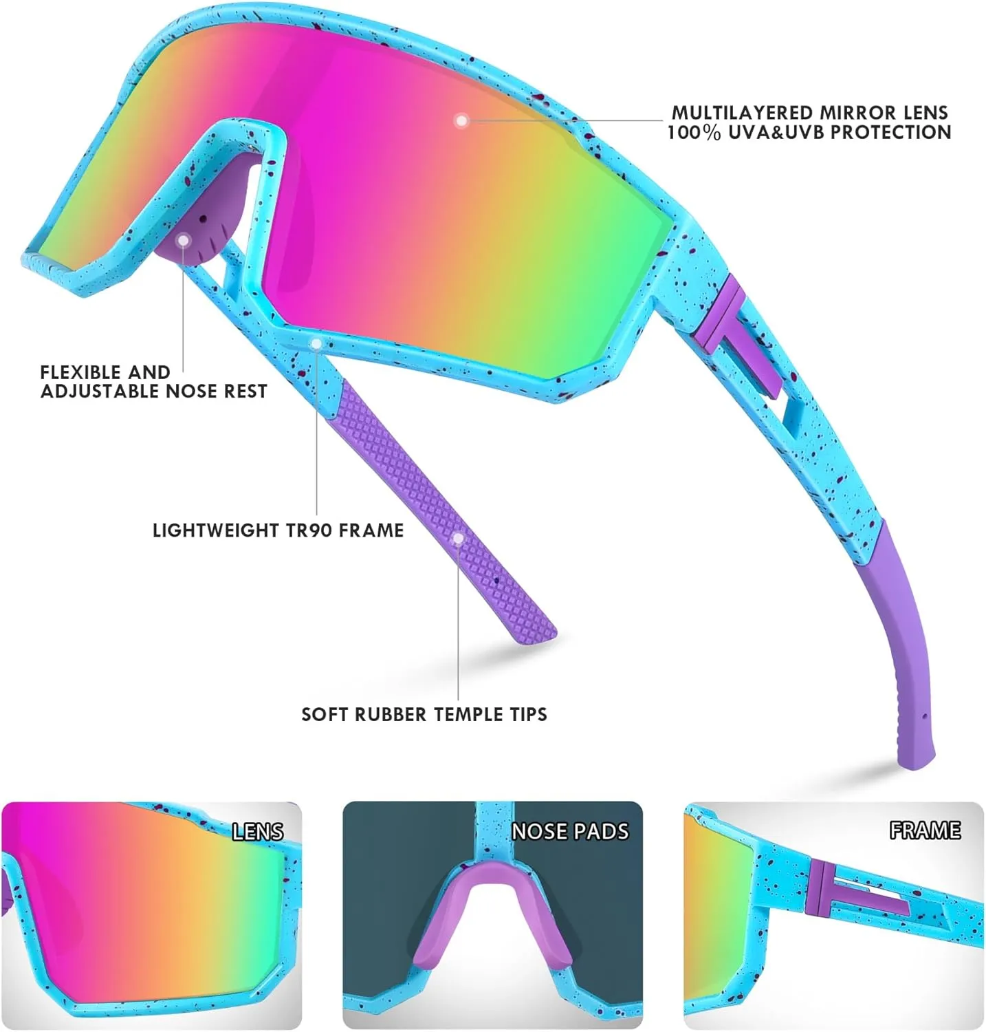 MVPTGRS Youth Baseball Sunglasses for Boys Girls Age 8-14 TR90 Frame Kids Sport Sunglasses for Softball Cycling Baseball Golf